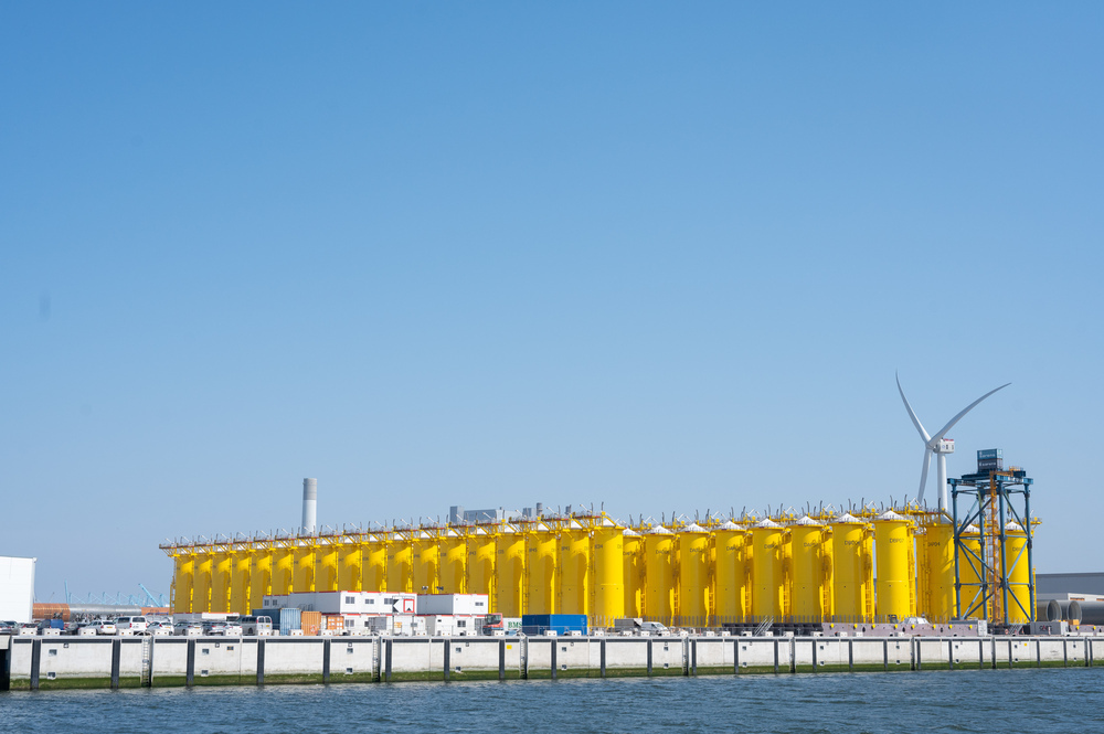 ROTTERDAM, Netherlands - Transition pieces at Port of Rotterdam awaiting pickup & installation