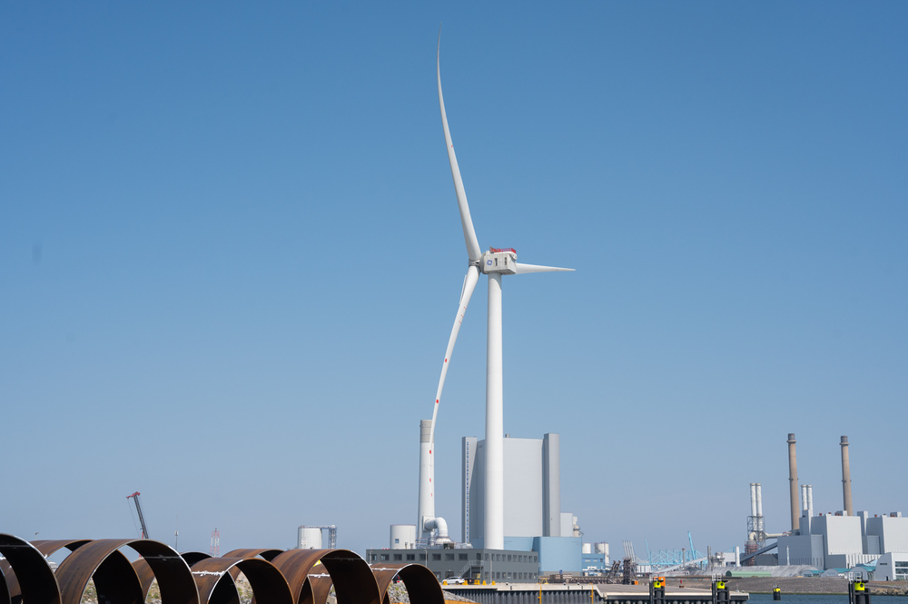 ROTTERDAM, Netherlands - GE Haliade X 14 offshore wind turbine - test unit installed onshore