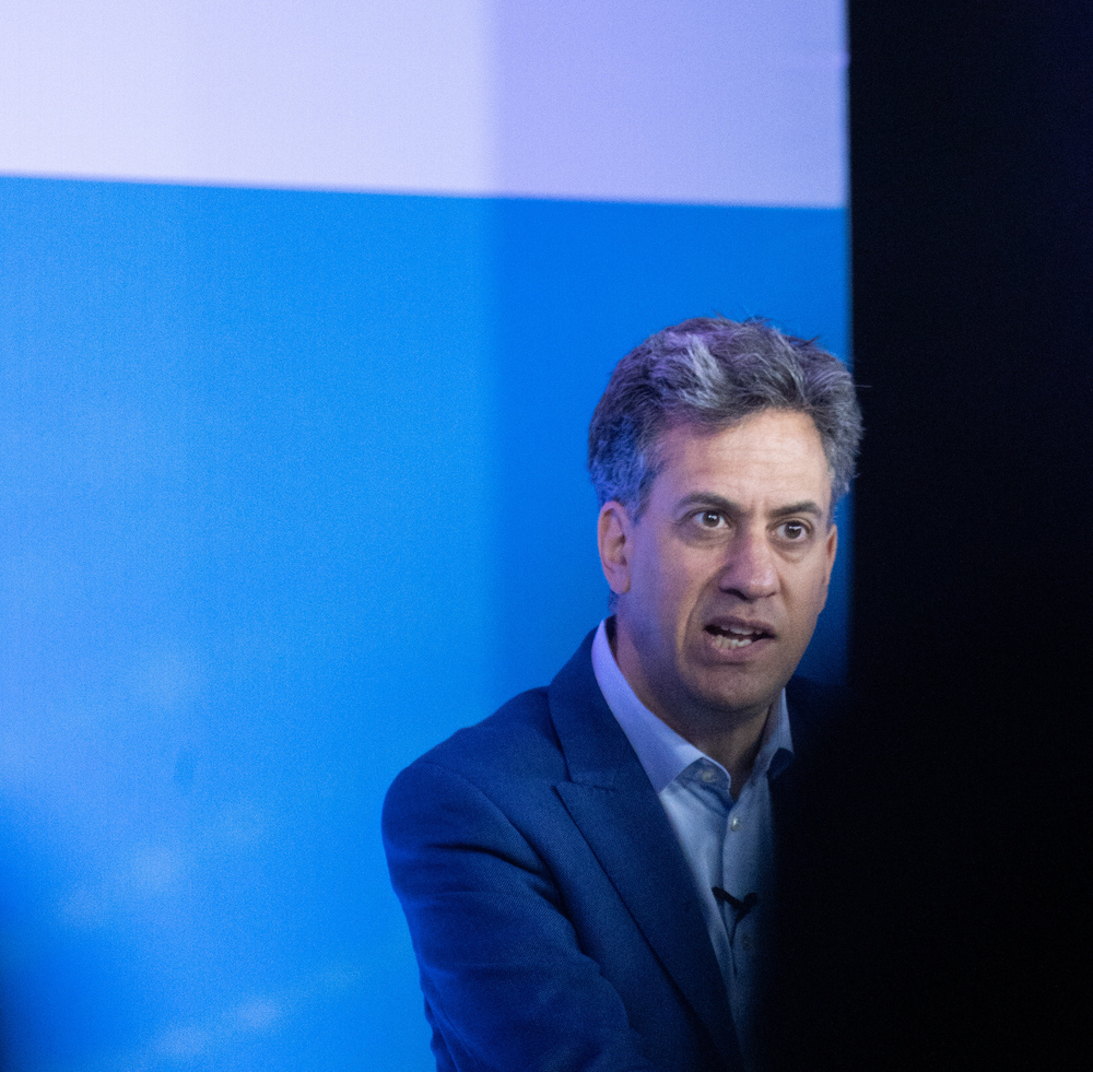 LONDON, ENGLAND - Ed Miliband, now-UK Secretary of State for Energy Security and Net Zero, delivers Labour's vision for clean energy at the Global Offshore Wind Conference 2023